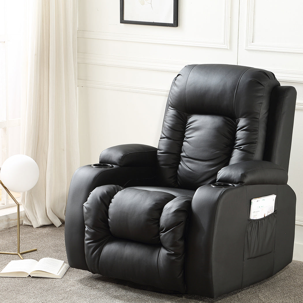 Levede Recliner Chair Electric Massage Chairs Leather Lounge Sofa Heated Black