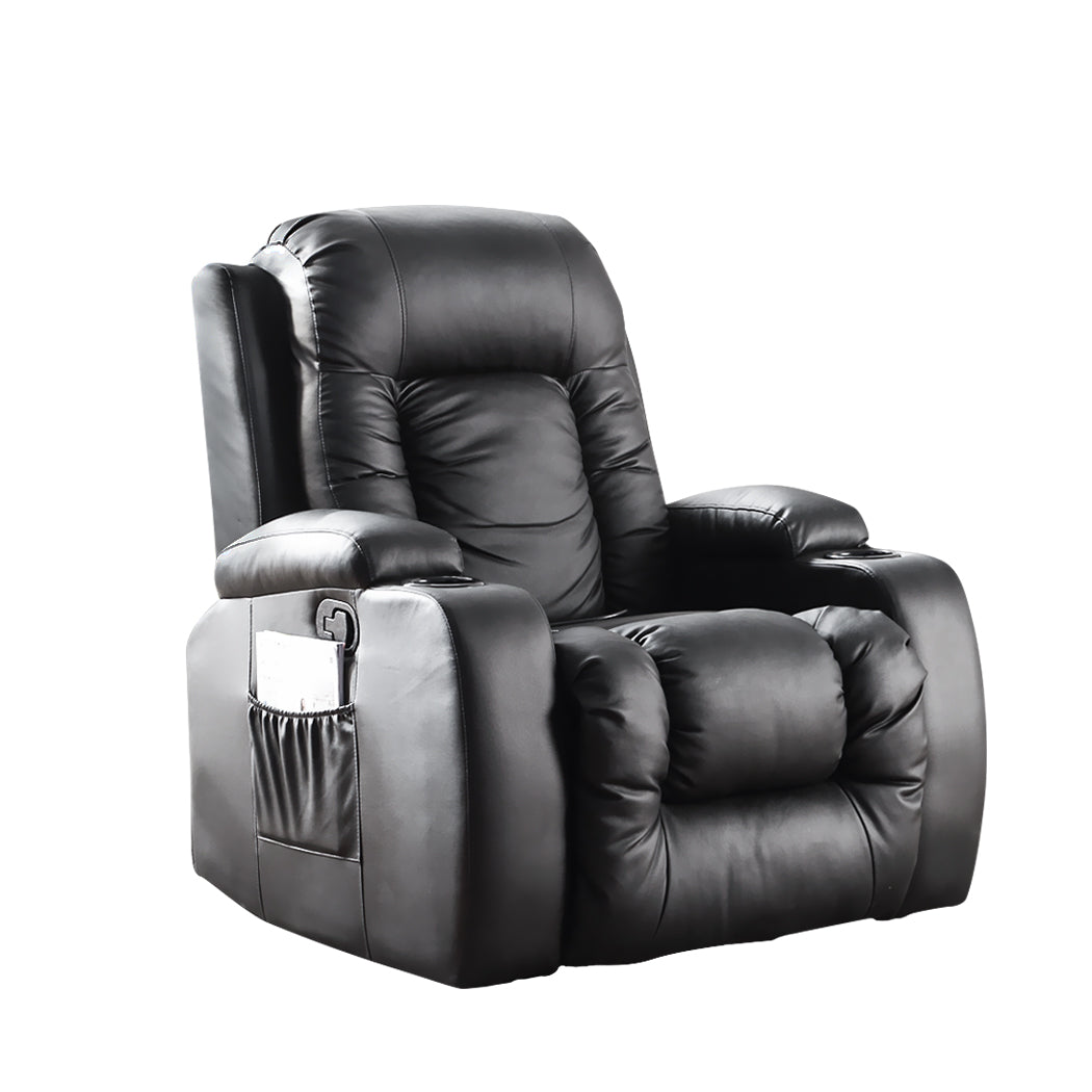 Levede Recliner Chair Electric Massage Chairs Leather Lounge Sofa Heated Black