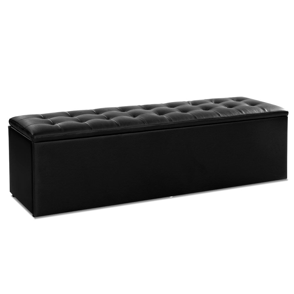 Artiss Storage Ottoman Blanket Box Black LARGE Leather Rest Chest Toy Foot Stool