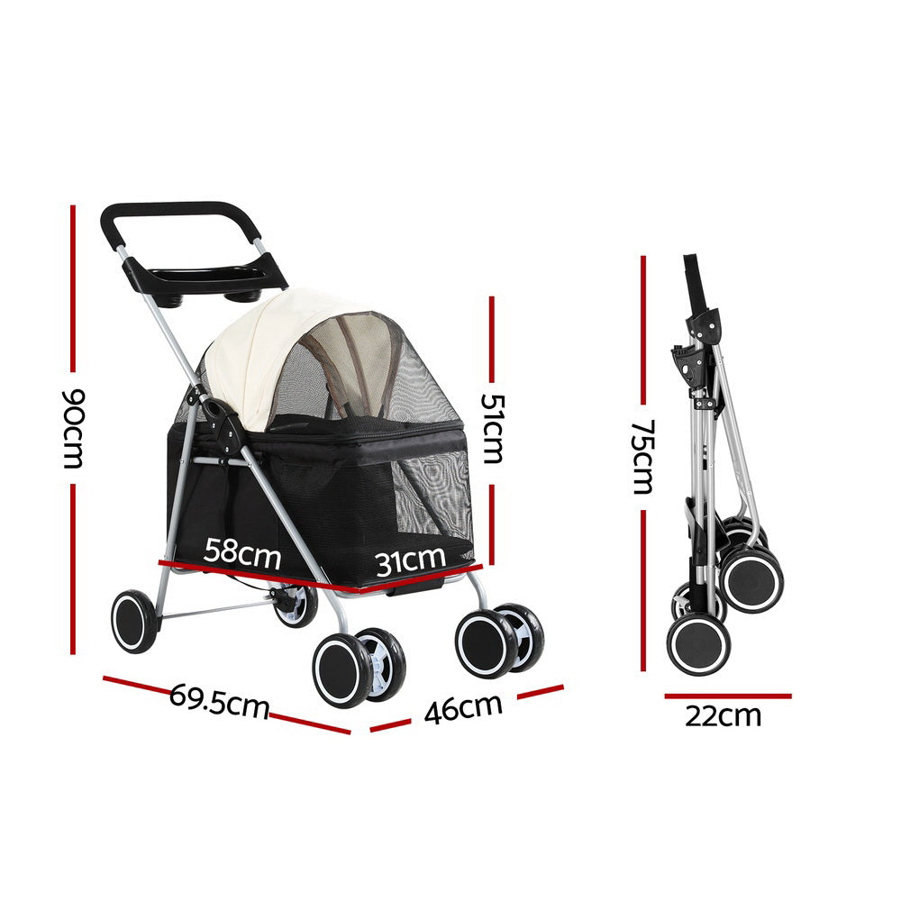 i.Pet Pet Stroller Pram Dog Cat Carrier Cage Large Travel Pushchair Foldable 4 Wheels