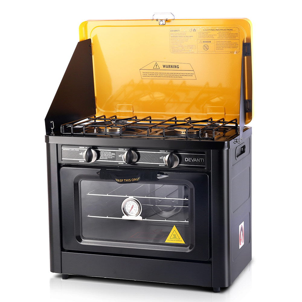 Devanti 3 Burner Portable Oven - Black &amp; Yellow
