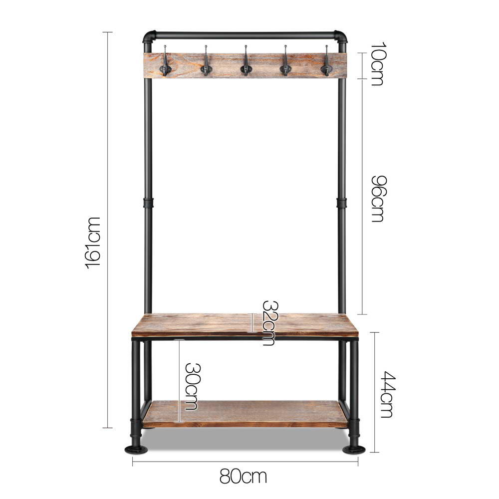 Artiss Clothes Shoe Rack Vintage Coat Stand Entryway Wooden Shelf