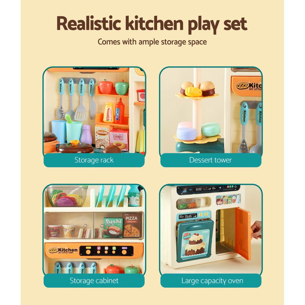 Kids Kitchen Pretend Play Set Toys Sink Food Fruit Vegetable Rangehood 73pcs Accessories