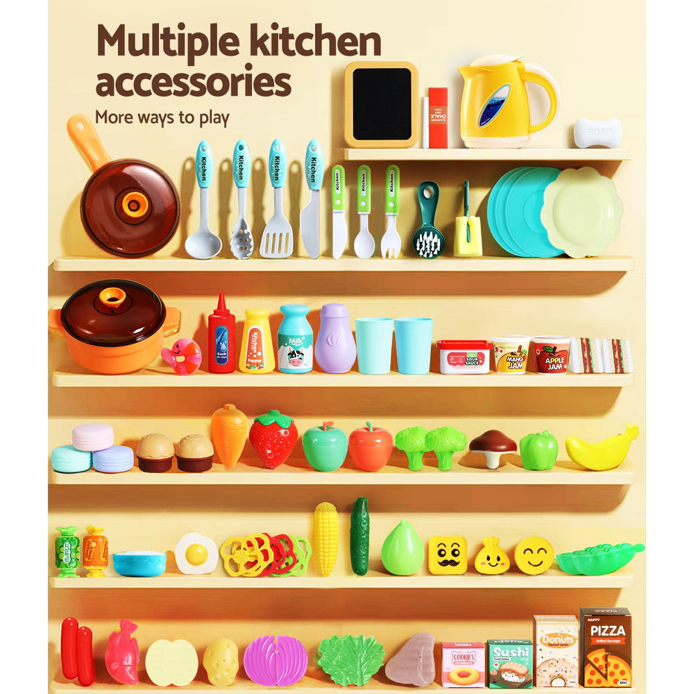 Kids Kitchen Pretend Play Set Toys Sink Food Fruit Vegetable Rangehood 73pcs Accessories