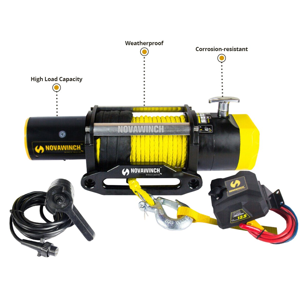 Novawinch Heavy duty 12500LBS 12V Electric Winch Synthetic Rope