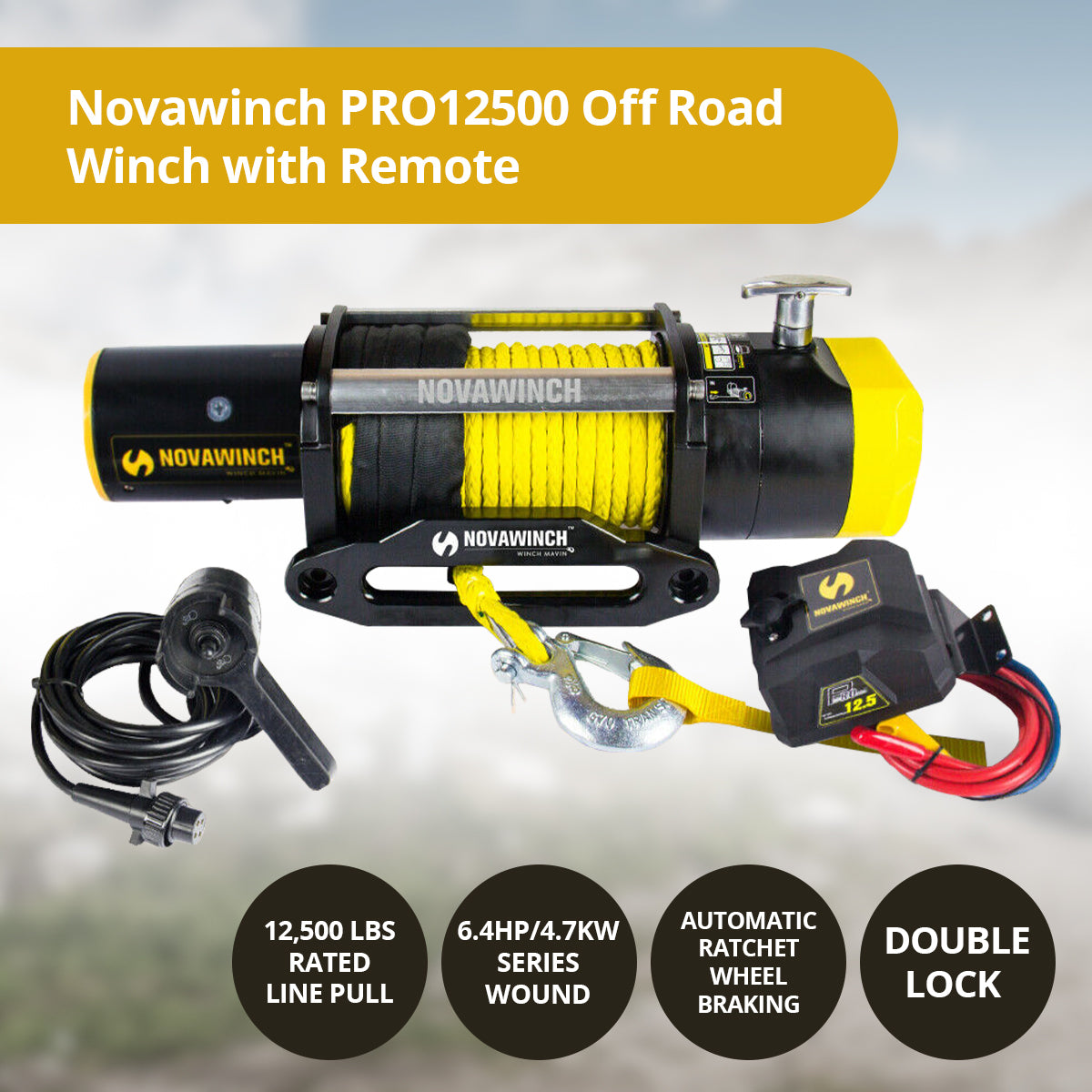 Novawinch Heavy duty 12500LBS 12V Electric Winch Synthetic Rope