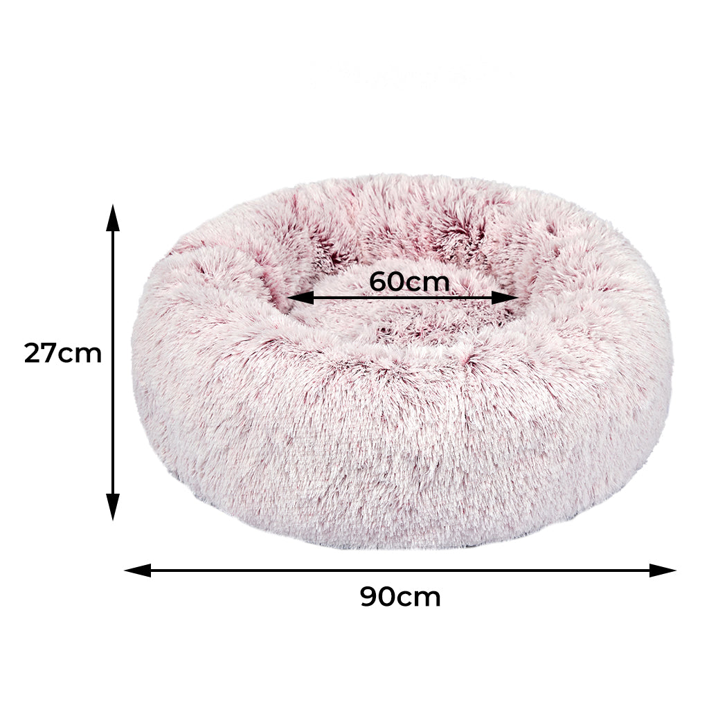 Pet Bed Cat Dog Donut Nest Calming Mat Soft Plush Kennel Pink L