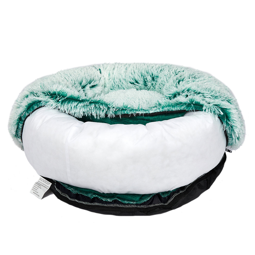 Pet Bed Cat Dog Donut Nest Calming Mat Soft Plush Kennel Teal L