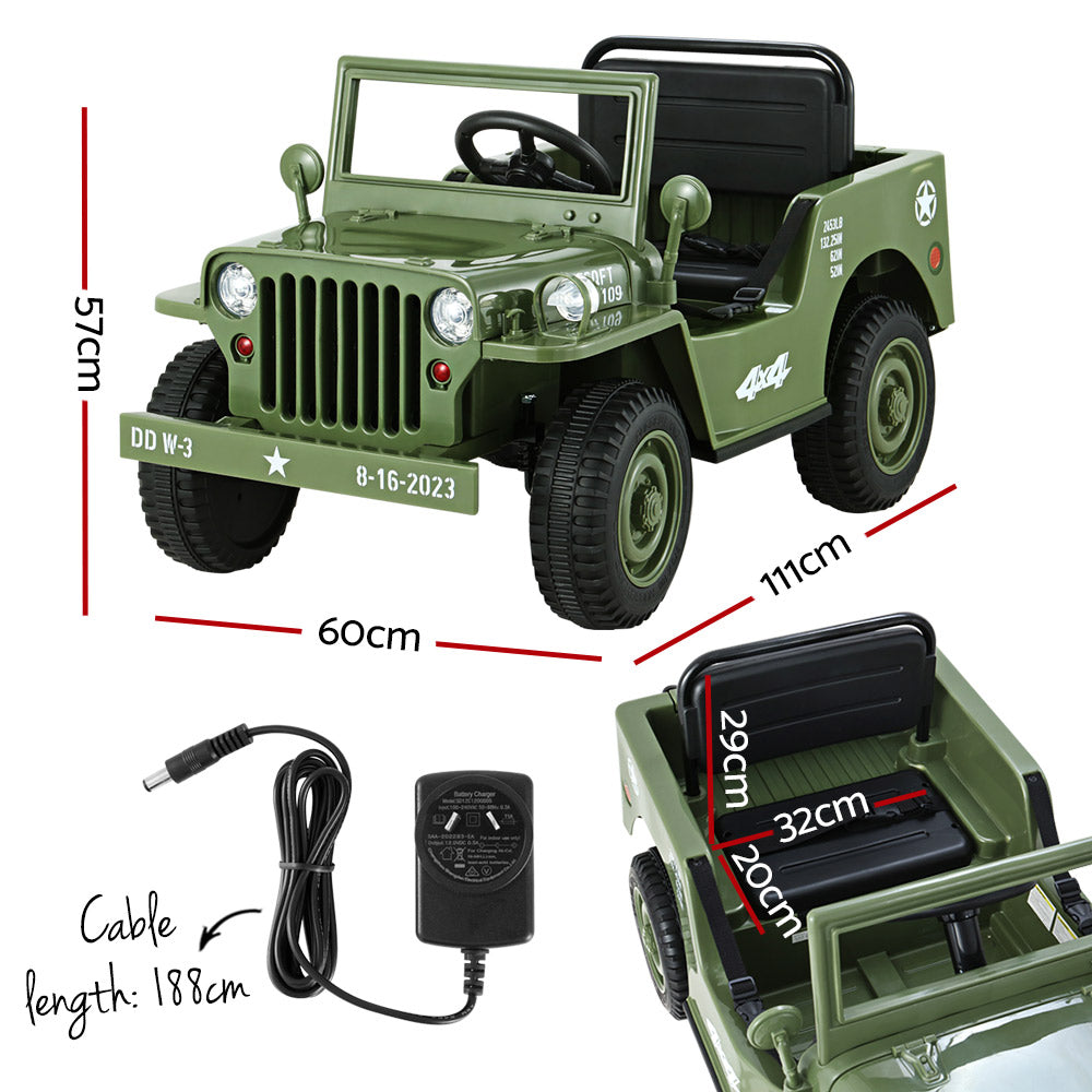 Rigo Ride On Car Jeep Kids Electric Military Toy Cars Off Road Vehicle 12V White