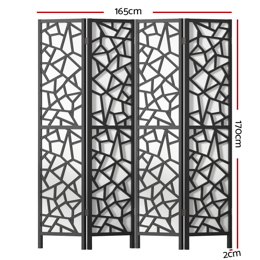 Artiss Clover Room Divider Screen Privacy Wood Dividers Stand 4 Panel Black