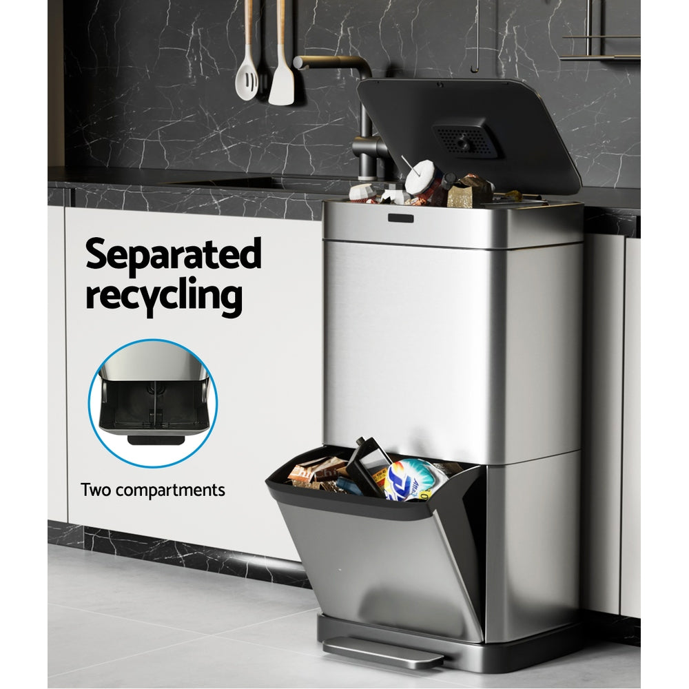 Devanti 70L Motion Sensor Bin Pedal Bins Stainless Steel Rubbish Auto Trash Can