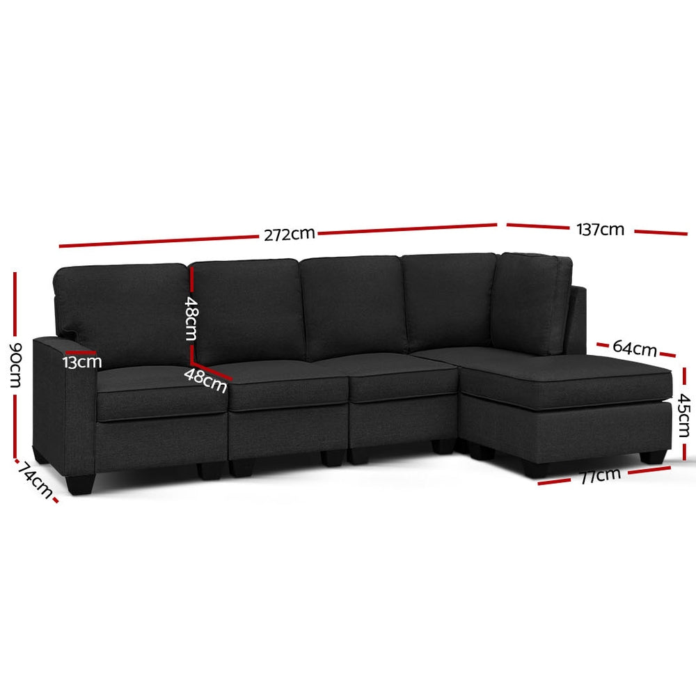 Artiss Sofa Lounge Set 5 Seater Modular Chaise Chair Suite Couch Dark Grey