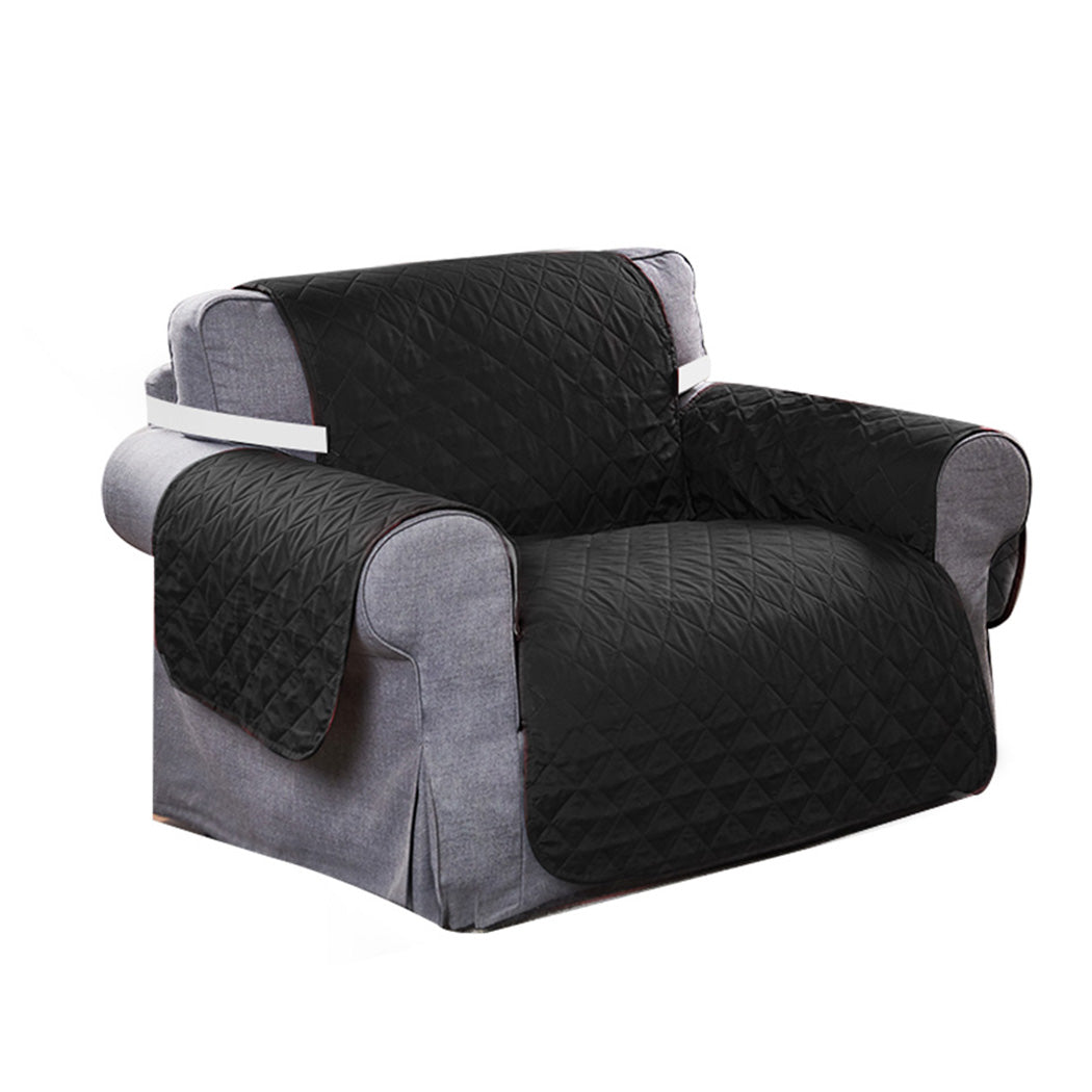 1 Seater Sofa Covers Quilted Couch Lounge Protectors Slipcovers Black