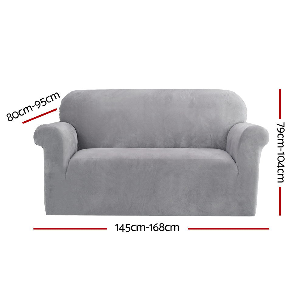 Artiss Velvet Sofa Cover Plush Couch Cover Lounge Slipcover 2 Seater Grey