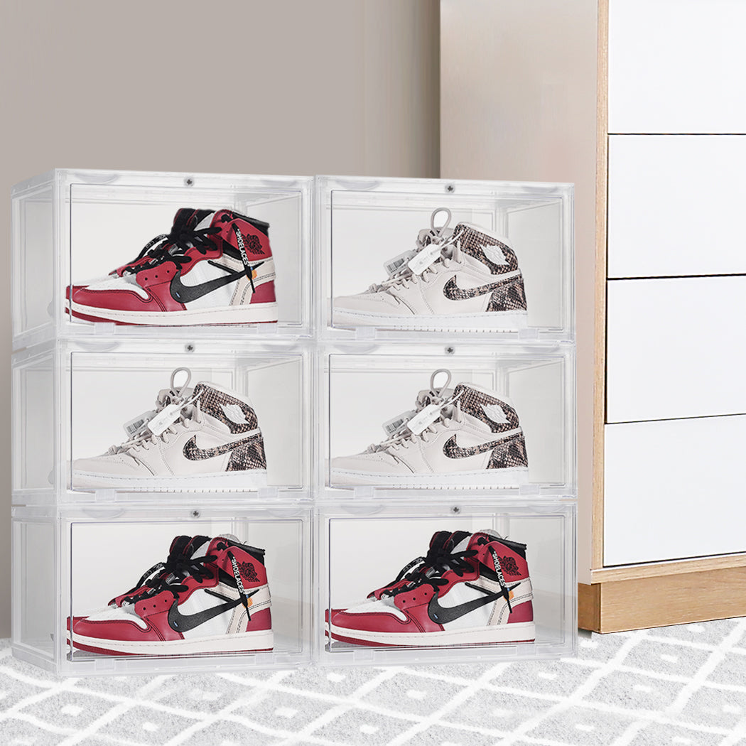 Sneaker Display Case Shoe Storage Box Clear Plastic Boxes Drawer Stackable 6pc