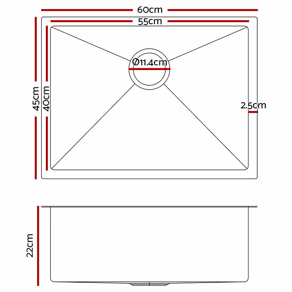 Cefito 60cm x 45cm Stainless Steel Kitchen Sink Under/Top/Flush Mount Silver
