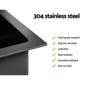 Cefito 60cm x 45cm Stainless Steel Kitchen Sink Under/Top/Flush Mount Black
