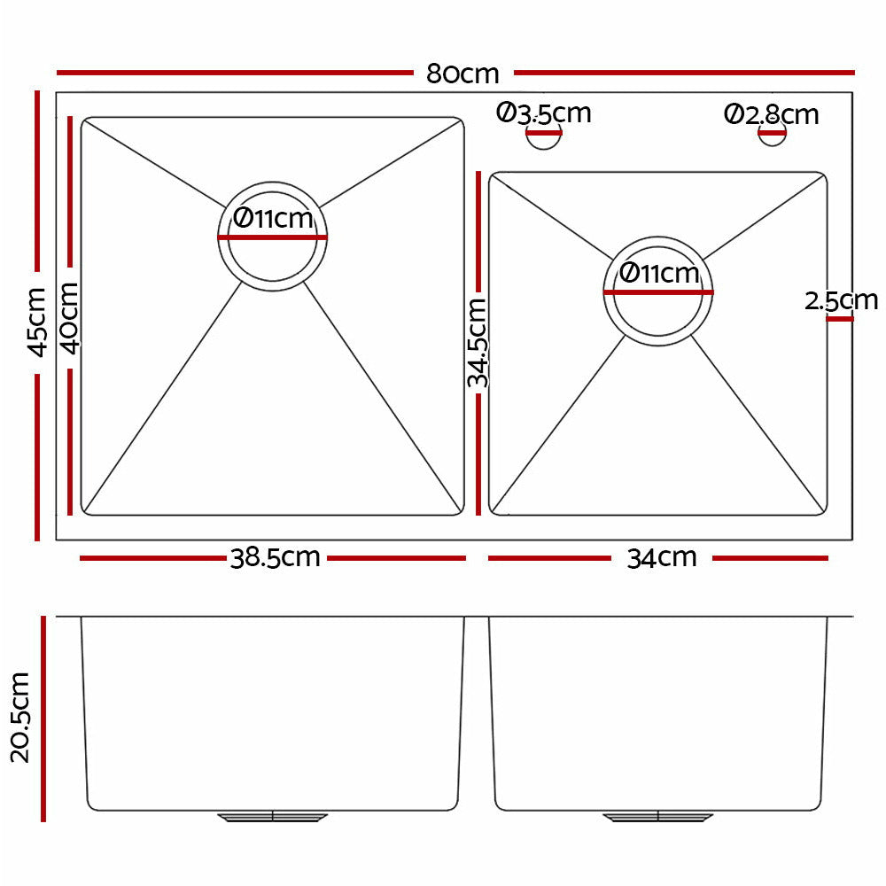 Cefito 80cm x 45cm Stainless Steel Kitchen Sink Flush/Drop-in Mount Silver