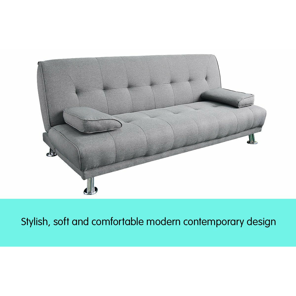 Sarantino 3 Seater Linen Sofa Bed Couch Lounge Futon - Light Grey