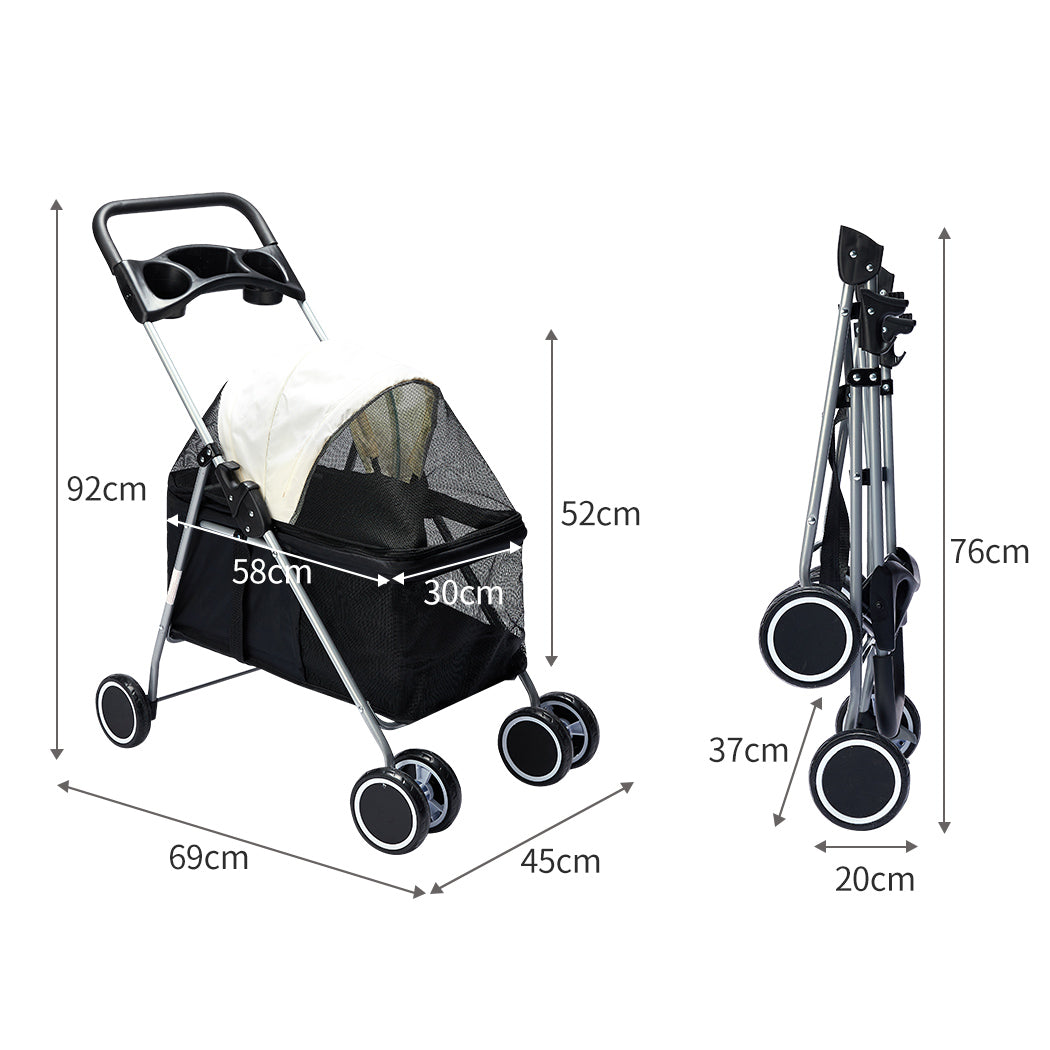 Pet Stroller Dog Cat Pram Foldable Carrier Large Travel 4 Wheels Pushchair Black