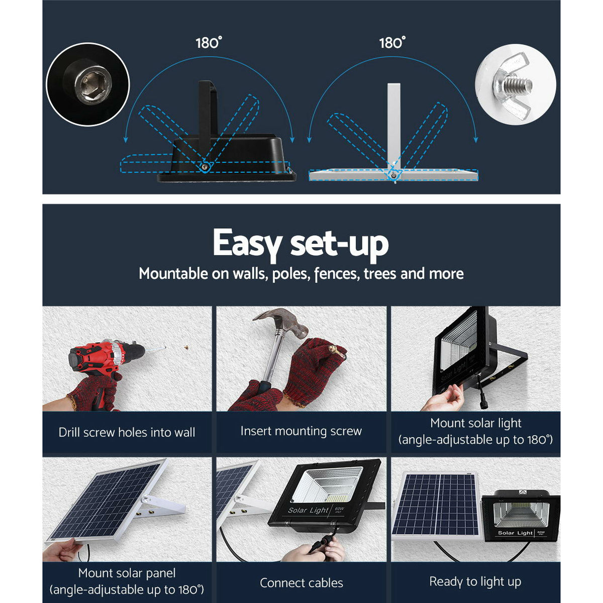 LED Solar Lights Street Flood Light Remote Outdoor Garden Security Lamp 60W