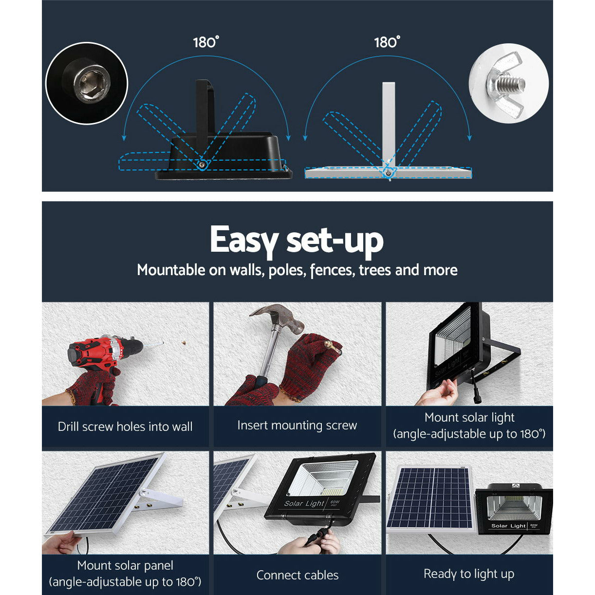 LED Solar Lights Street Flood Light Remote Outdoor Garden Security Lamp 60W