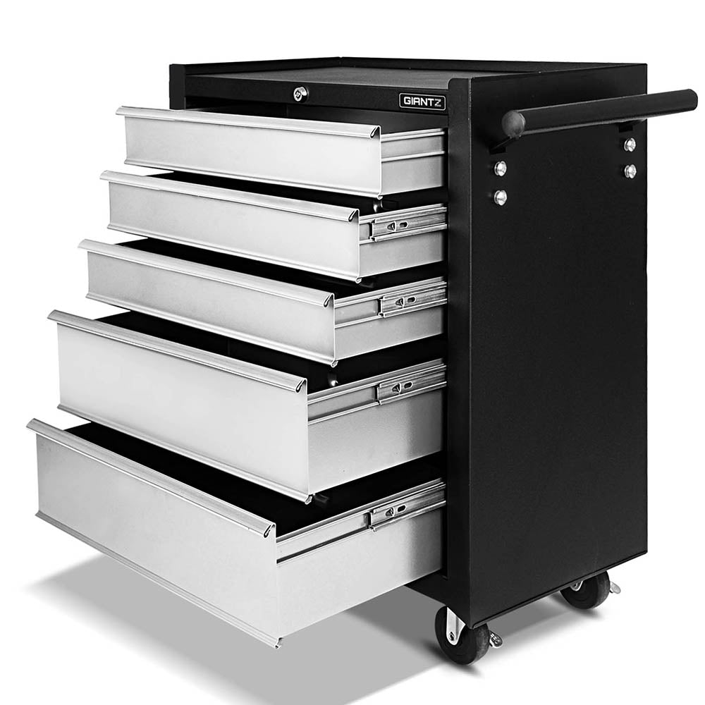 Giantz 5 Drawer Mechanic Tool Box Cabinet Storage Trolley - Black &amp; Grey