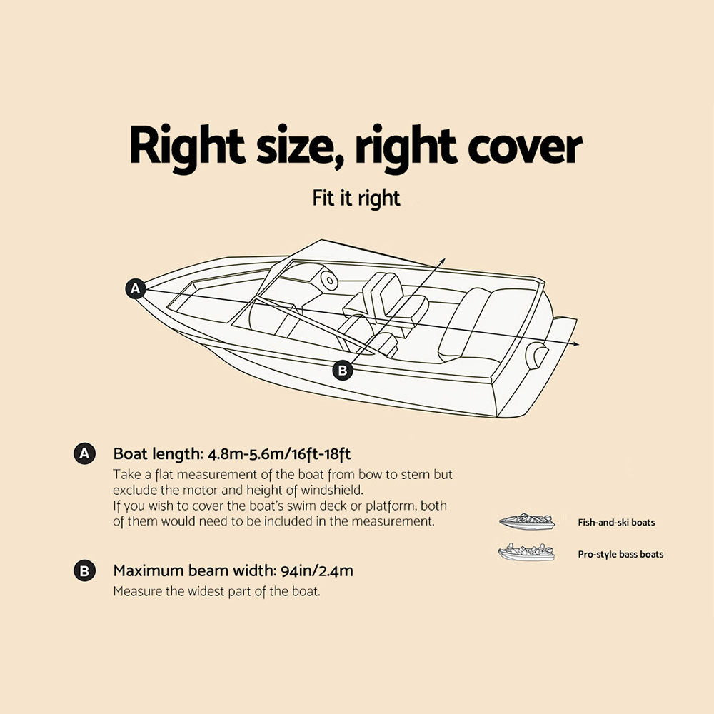 16 - 18.5 foot Waterproof Boat Cover - Grey