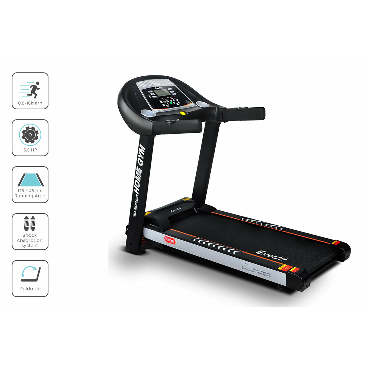 Everfit Electric Treadmill 45cm Incline Running Home Gym Fitness Machine Black