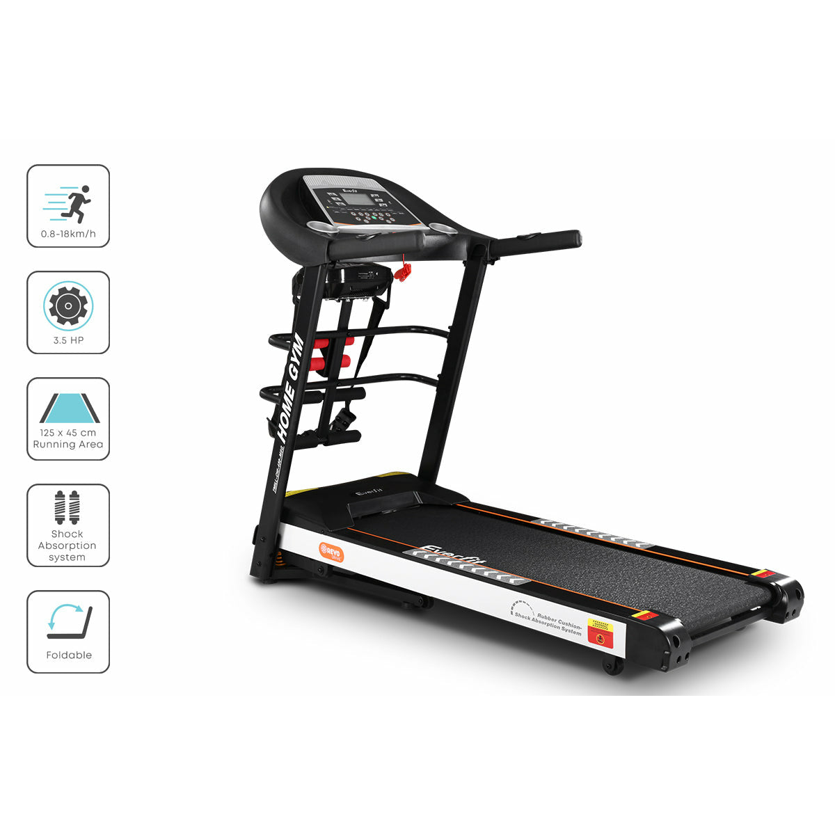 Everfit Electric Treadmill 450mm 18kmh 3.5HP Auto Incline Home Gym Run Exercise Machine Fitness Dumbbell Massager Sit Up Bar