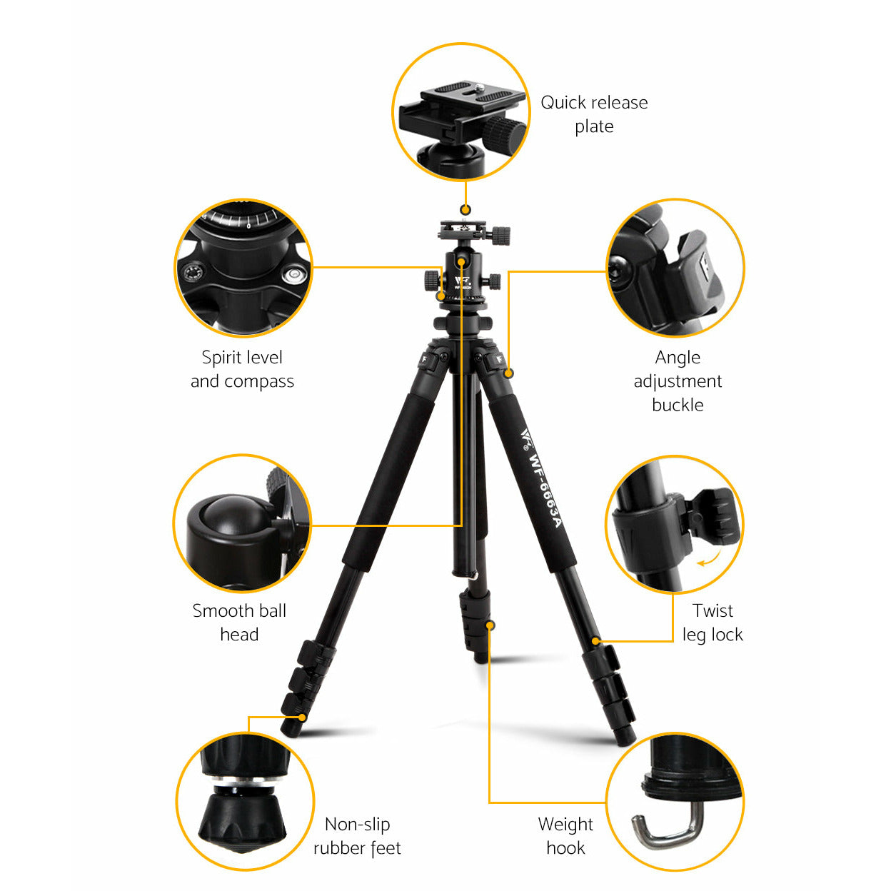 Weifeng 173cm Professional Ball Head Tripod Digital Camera