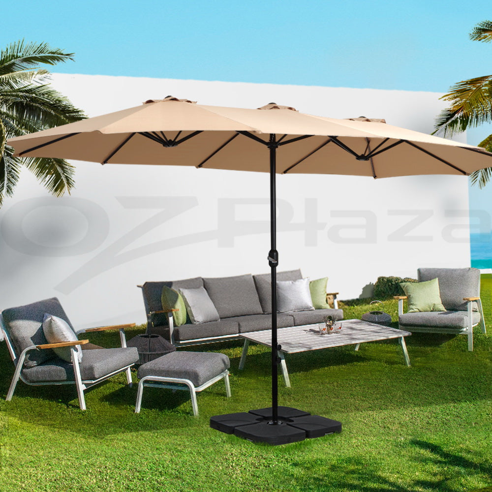 Instahut Outdoor Umbrella Twin Umbrella Beach Stand Base Garden Sun Shade 4.57m