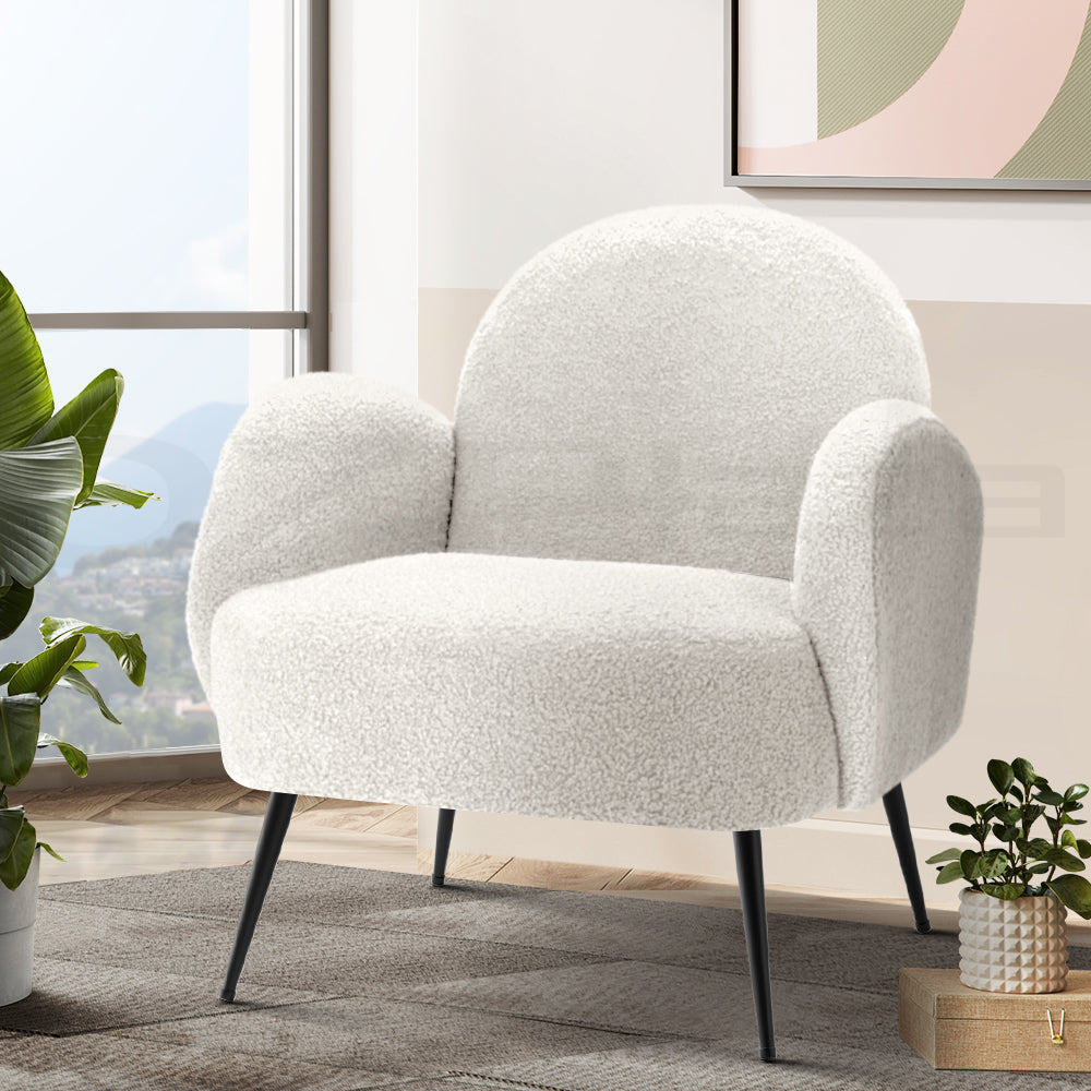 Artiss Armchair Lounge Chair Armchairs Accent Arm Chairs Sherpa Boucle White