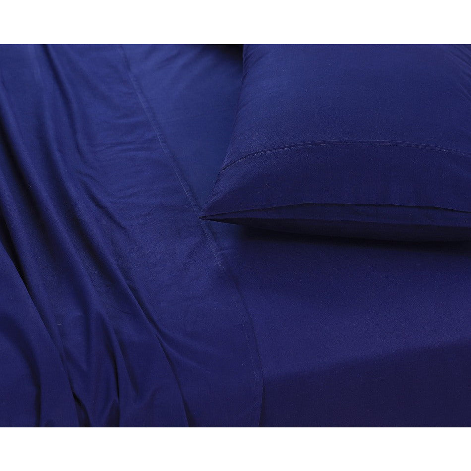 Elan Linen 100% Egyptian Cotton Vintage Washed 500TC Navy Blue Single Bed Sheets Set