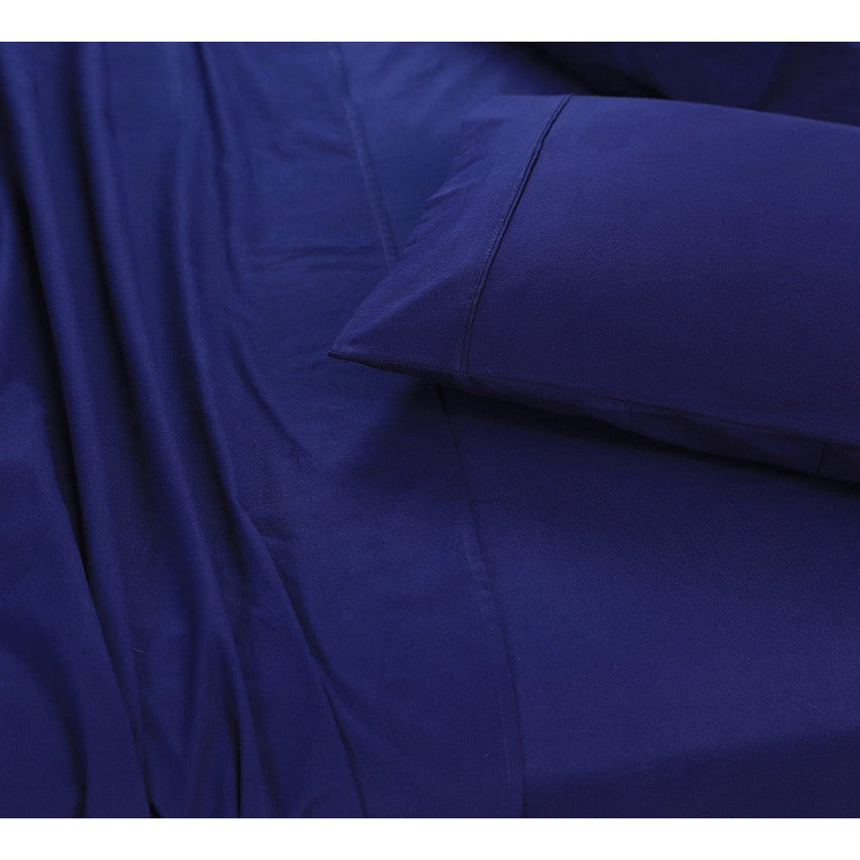 Elan Linen 100% Egyptian Cotton Vintage Washed 500TC Navy Blue Single Bed Sheets Set