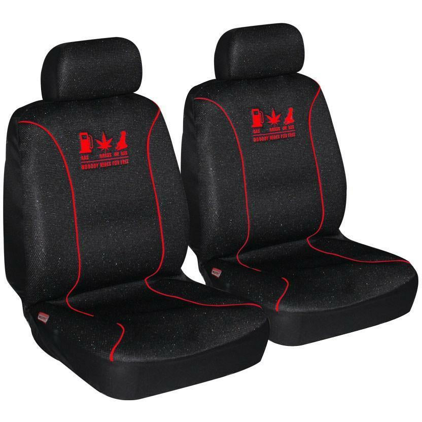 Universal 60/25 Airbag Front Seat Cover Nobody Rides For Free - Red