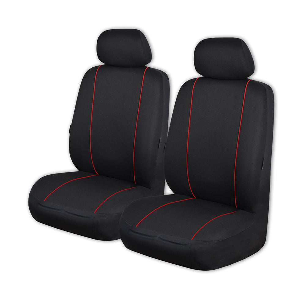 Universal Pinnacle Front Seat Covers Size 30/35 | Black/Red Piping