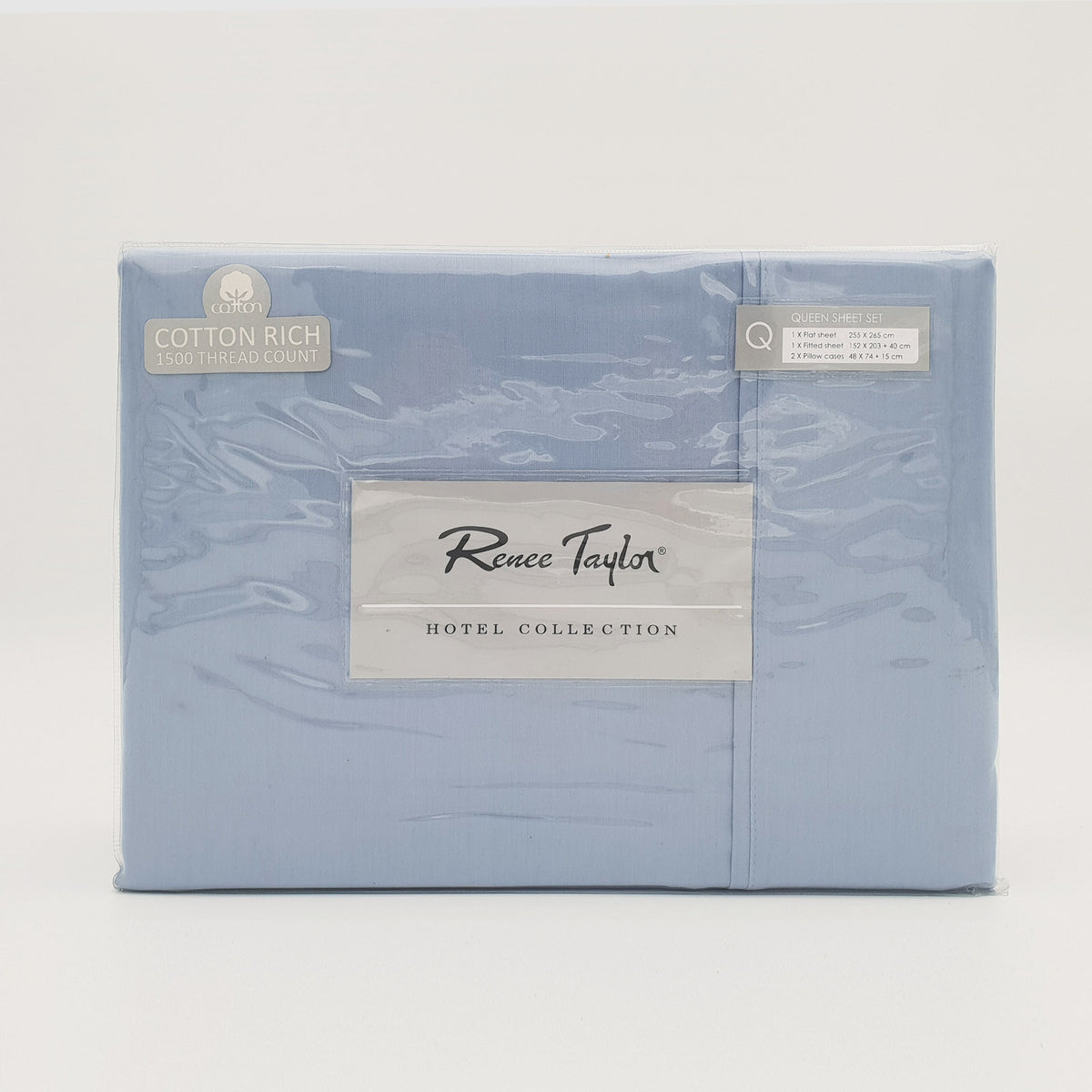 Renee Taylor 1500 Thread Count Pure Soft Cotton Blend Flat &amp; Fitted Sheet Set Indigo King