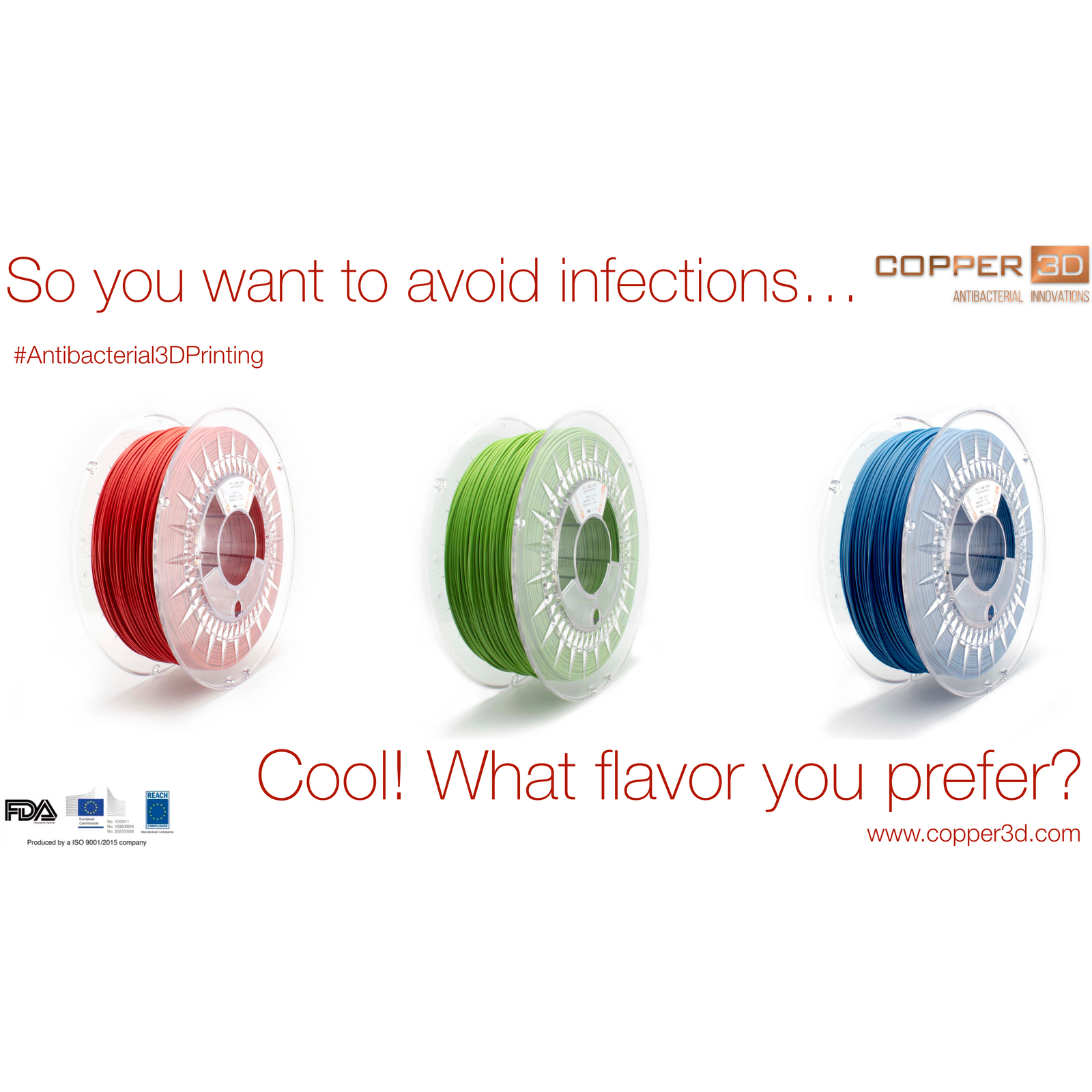 PLA Filament Copper 3D PLActive - Innovative Antibacterial 1.75mm 750gram Sky Blue Color 3D Printer Filament