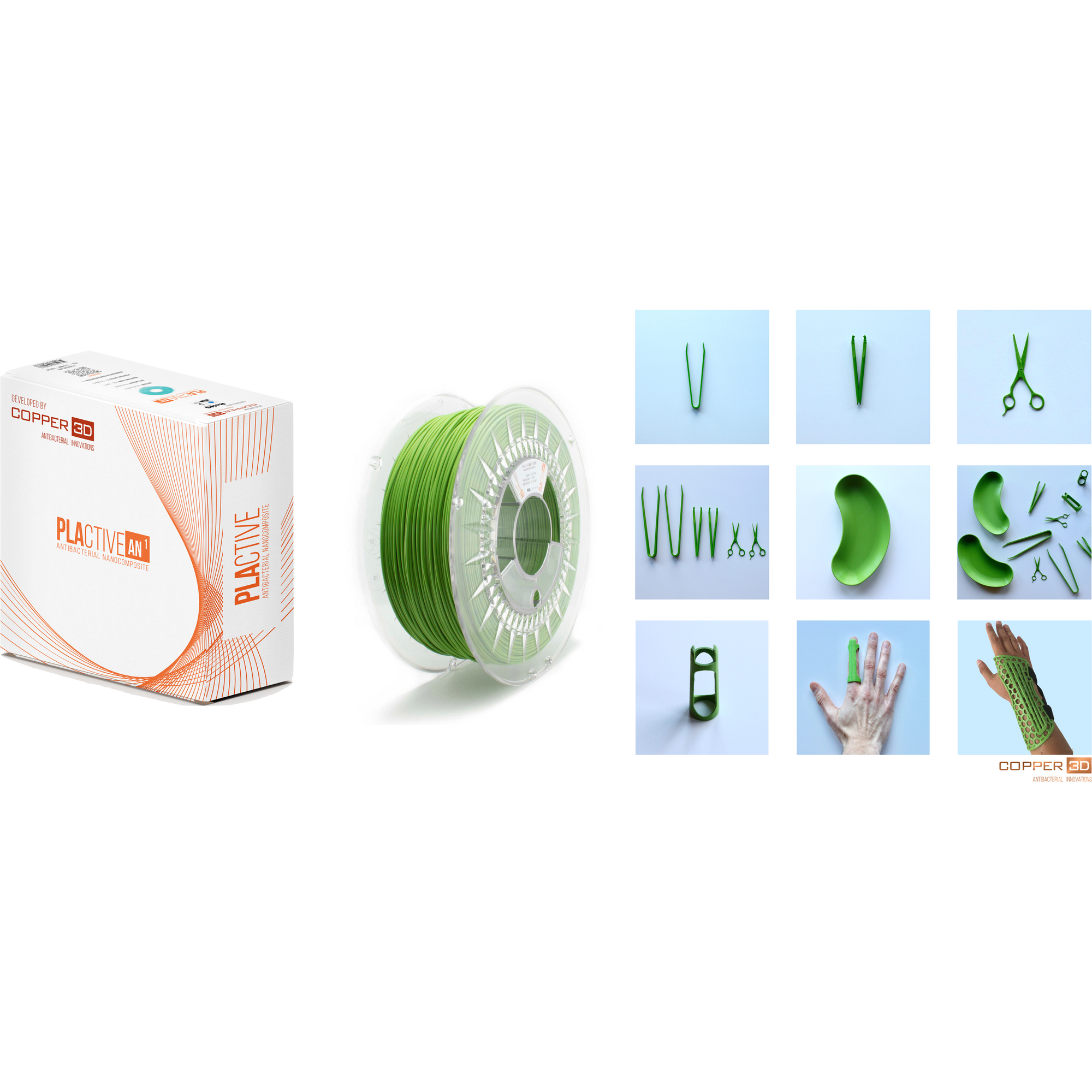 PLA Filament Copper 3D PLActive - Innovative Antibacterial 1.75mm 750gram Apple Green Color 3D Printer Filament