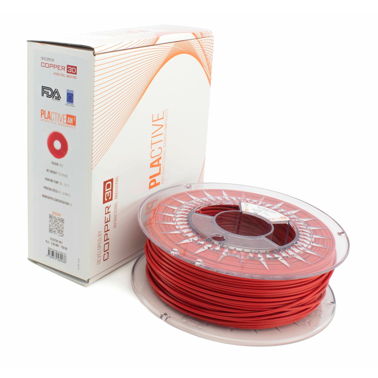 PLA Filament Copper 3D PLActive - Innovative Antibacterial 1.75mm 50gram Classic Red Color 3D Printer Filament