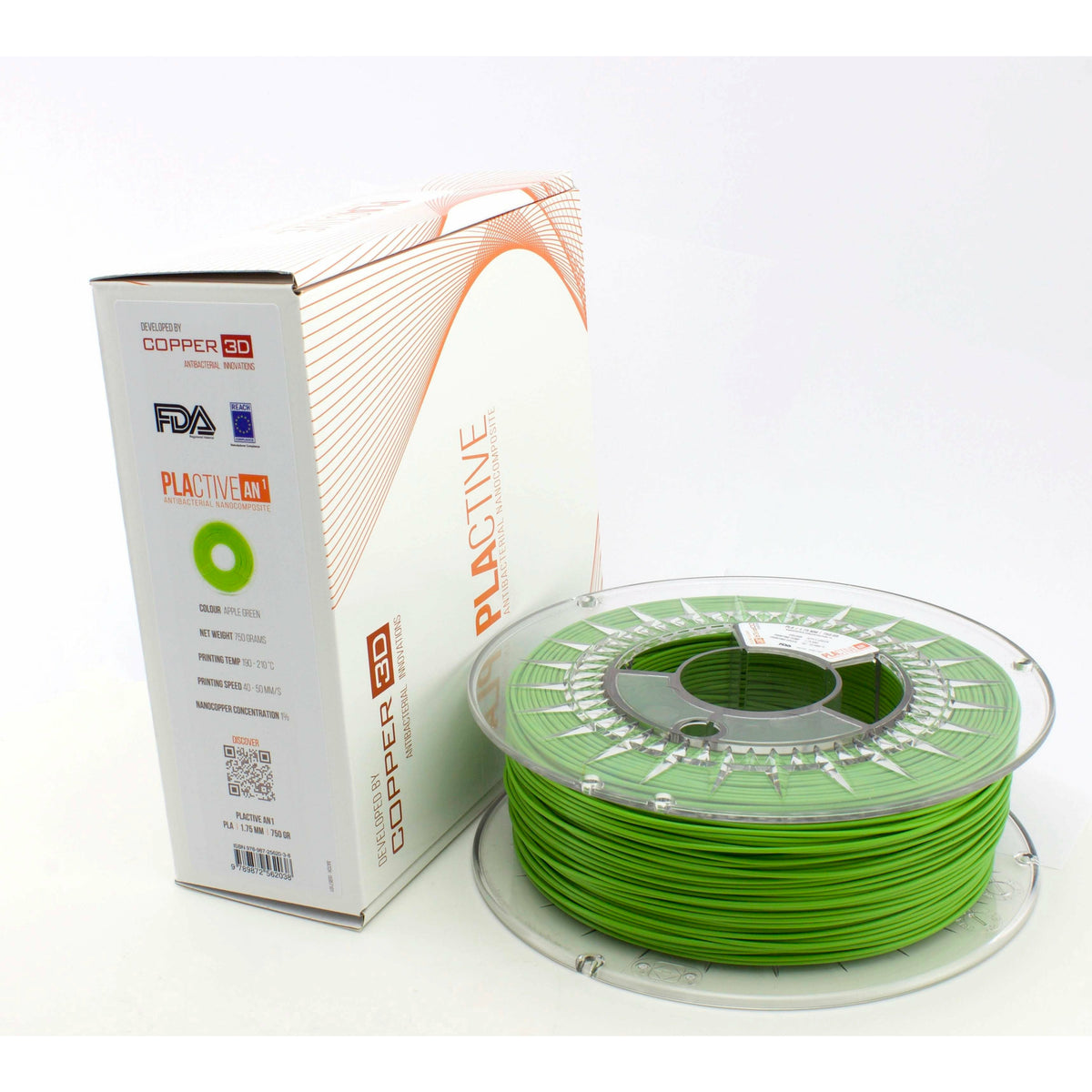 PLA Filament Copper 3D PLActive - Innovative Antibacterial 2.85mm 50gram Apple Green Color 3D Printer Filament