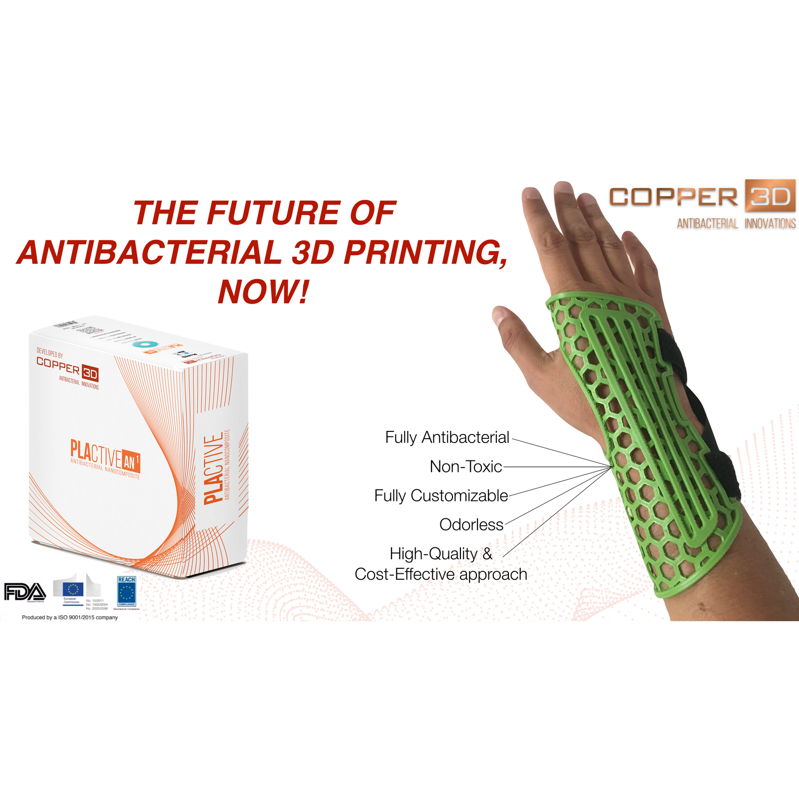 PLA Filament Copper 3D PLActive - Innovative Antibacterial 2.85mm 750gram Apple Green Color 3D Printer Filament