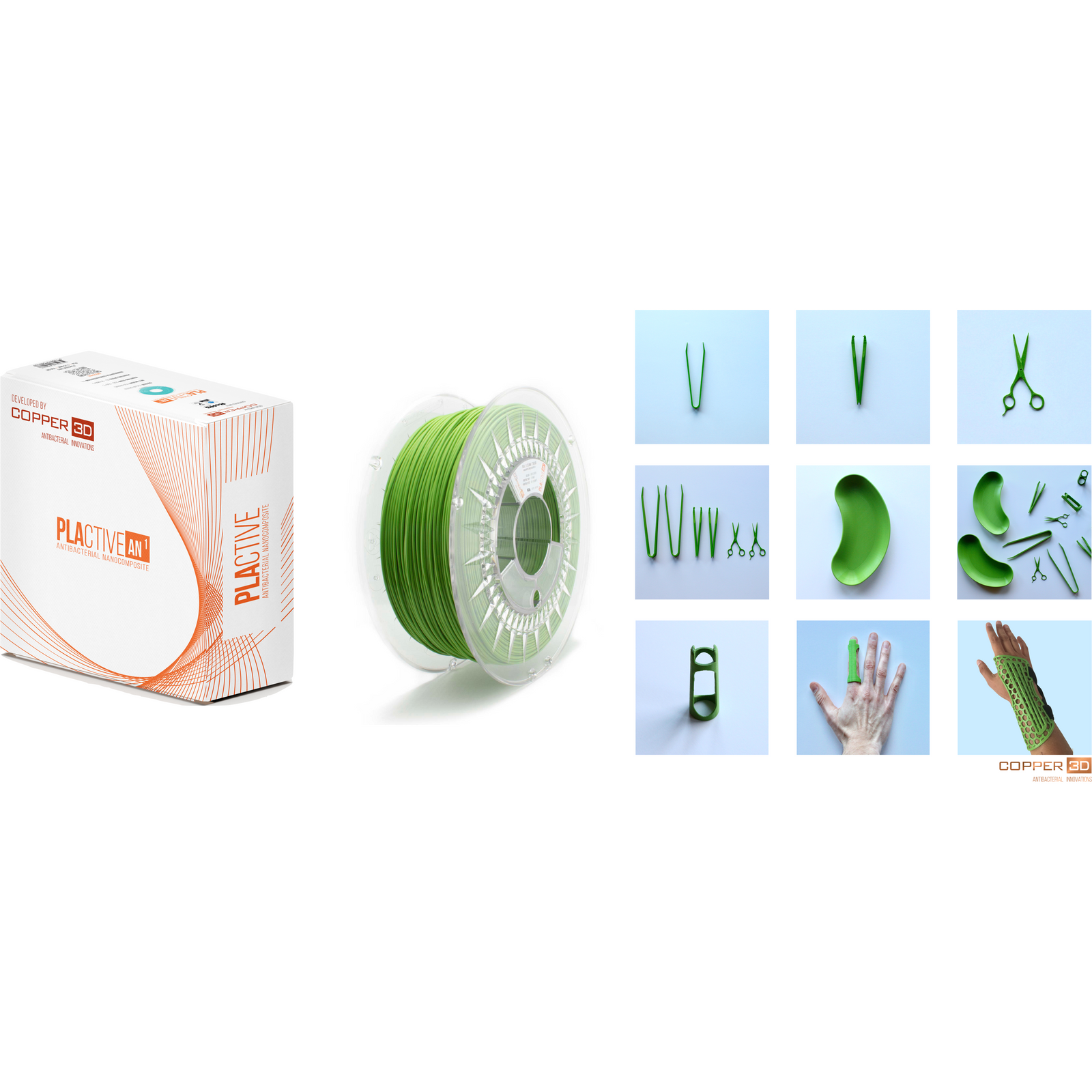 PLA Filament Copper 3D PLActive - Innovative Antibacterial 2.85mm 750gram Apple Green Color 3D Printer Filament
