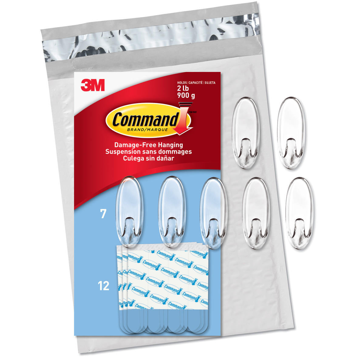 Command Medium Clear Oval Value Pack, 7 Hooks and 12 Strips, CL091-7NA