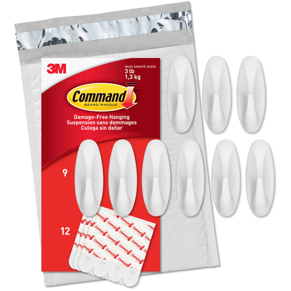 Command Medium Designer Value Pack, 9 Hooks and 12 Strips, GP081-9NA,White