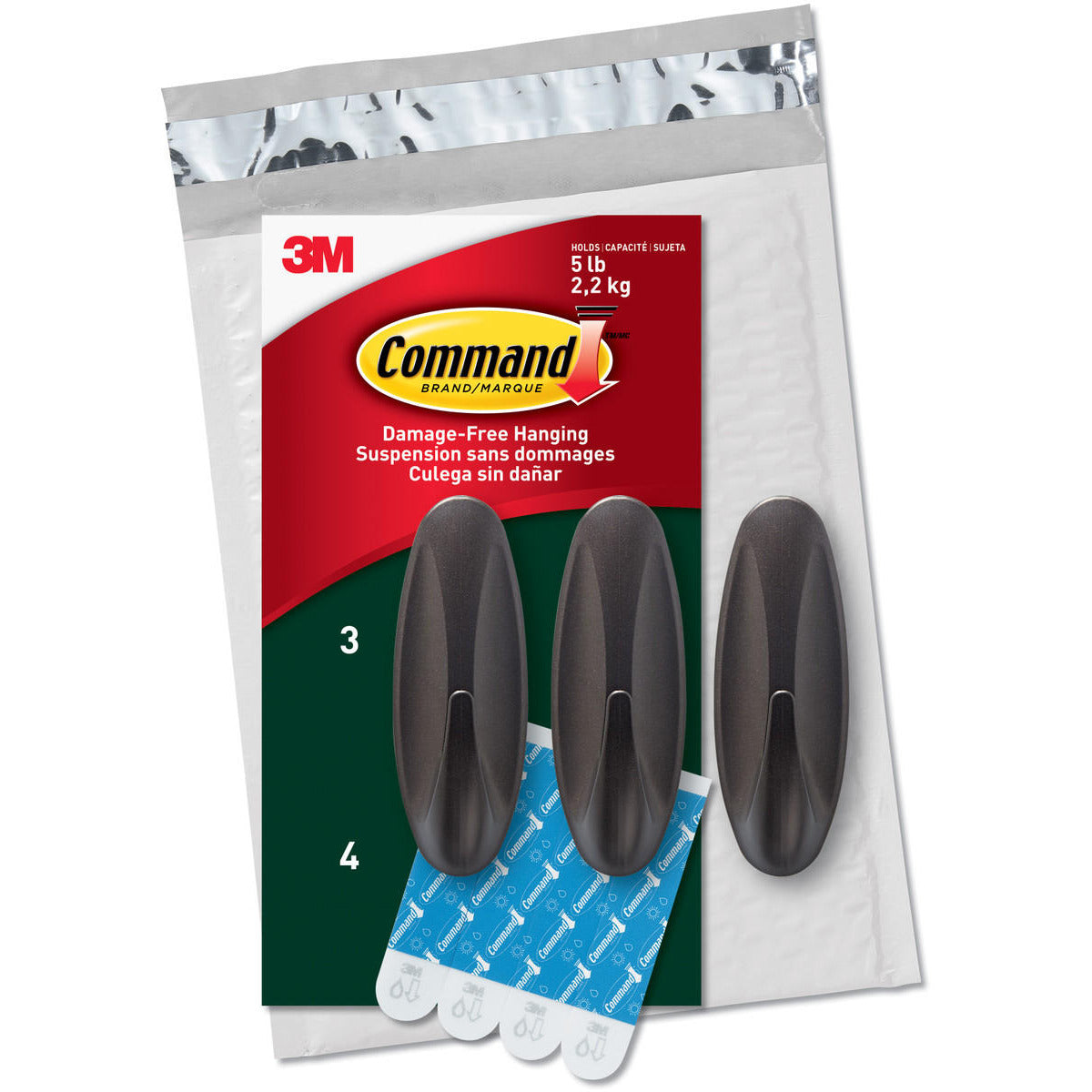 Command Outdoor Metallic Bronze Value Pack, 3 Hooks and 4 Strips, AW083BZ-3NA