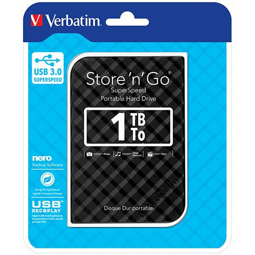 VERBATIM 1TB 2.5\&#39; USB 3.0 Black Store\&#39;n\&#39;Go HDD Grid Design