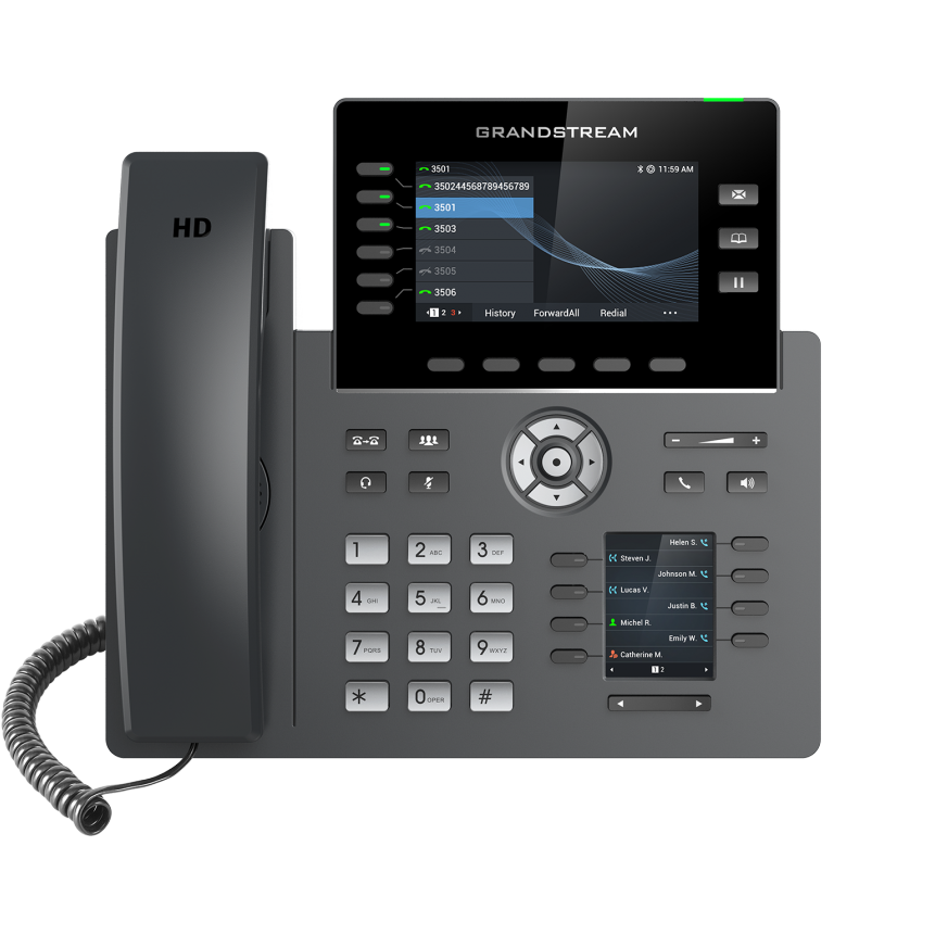 GRANDSTREAM GRP2616 6 Line IP Phone, 6 SIP Accounts, 480x272 Colour Screen, HD Audio, Integrated Bluetooth+WiFi, Powerable Via POE