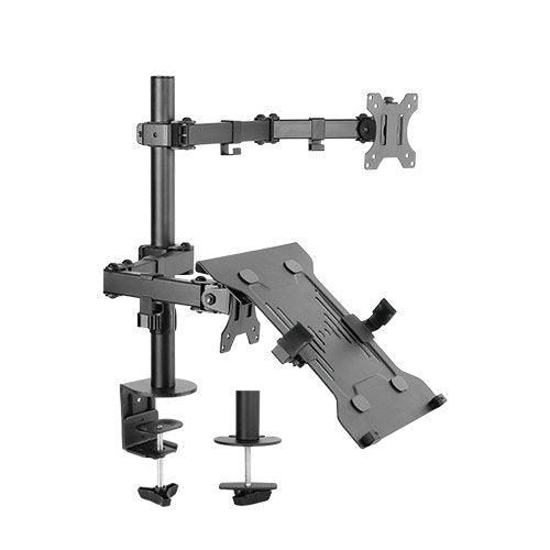 Brateck Monitor Stand Economical Double Joint Articulating Steel Monitor Arm with Laptop Holder Fit Most 13"-32"Monitors, Up to 8kg/Screen